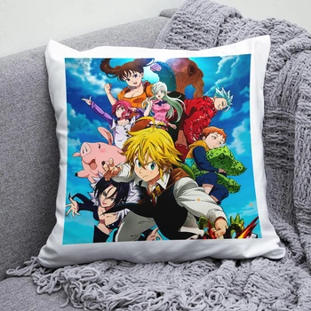 Плюшевая подушка 7 смертных грехов anime Nanatsu no Taizai принт №2 квадрат 35х35 см белая