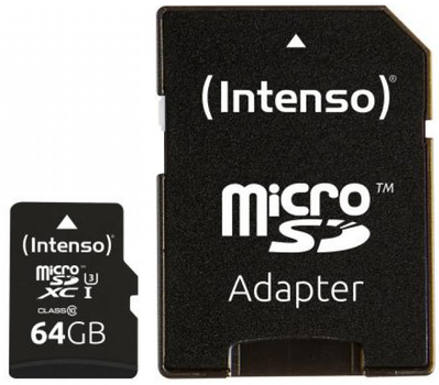 Карта памяти Intenso Pro microSDXC 64GB Class 10 + SD адаптер (3433490)