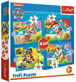 Пазли Trefl 4 в 1 - Цуценячий патруль. Рухливі цуценята / Viacom PAW Patrol / 12,15,20,24 елементів (34628)