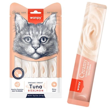 Wanpy Creamy Lickable Treats Tuna & Salmon ВАНПИ ТУНЕЦ С ЛОСОСЕМ жидкое лакомство для котов, 5 по 14г
