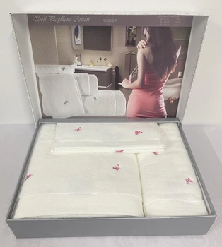 Подарунковий набір рушників Maison D'or Reve De Papillon White-Pink 3 шт.