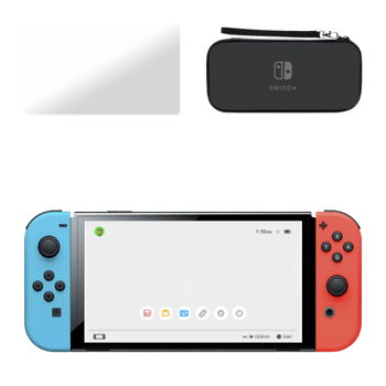 Набор Консоль Nintendo Switch OLED Model HEG-001 64GB Blue Red + Защитное Стекло RMC Trans-Clear + Чехол Твердый Black