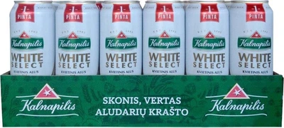 Упаковка пива Kalnapilis White Select світле нефільтроване 5% 0.568 л x 24 шт. (4770477227571)