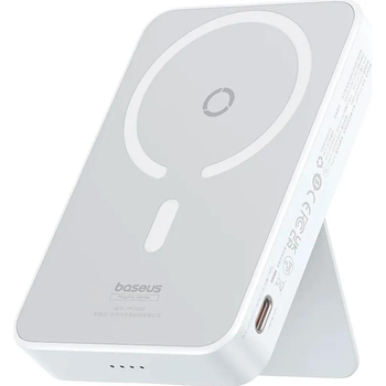 Павербанк з бездротовою зарядкою Qi 15W Baseus MagPro Magnetic Bracket 5000 mAh 20W (P10064101223-00) White