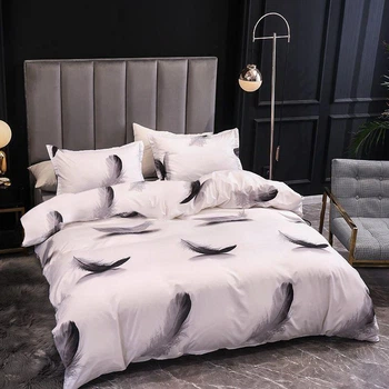 Комплект постільної білизни Deep night полікотон двоспальний 180 x 220 см 2 х 70 х 70 см білий з сірим