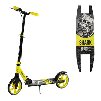 Двухколесный самокат Best Scooter SHARK SH-10865 складной с ручным тормозом и амортизатором, желтый