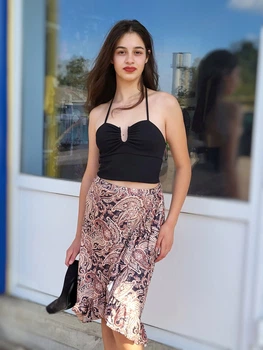 Юбка женская миди со шляркой Boohoo Коричневая 9794 L (46)