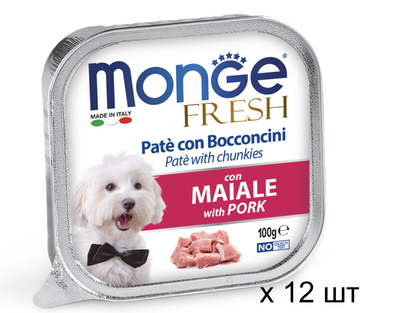 Паштет для собак всех пород Monge Dog Fresh Adult со свининой 100 г х 12 шт
