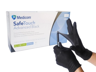 Нитриловые перчатки Medicom, плотность 5 г. - SafeTouch Premium Black - Чёрные (100 шт) L (8-9)