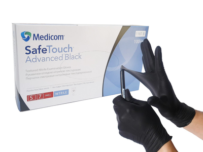Нітрилові рукавички Medicom, щільність 5 г. - SafeTouch Premium Black - Чорні (100 шт) S (6-7)
