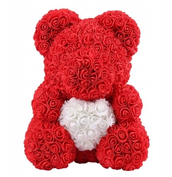 Мишка из роз с сердцем Красный 40 см.