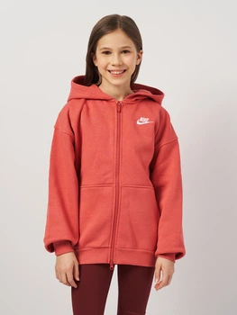 Дитяча тепла толстовка з капюшоном для дівчинки Nike G Nsw Club Flc Ovrszd Fz Lbr FD2931-655 XS 122-128 см Adobe/White (196974708087)