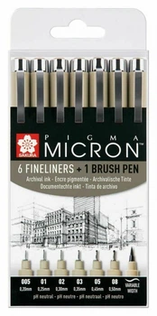 Набор лайнеров Sakura Pigma Micron 6 шт + Pigma Brush (POXSDK7B)