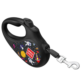 Поводок-рулетка для собак WAUDOG R-leash, рисунок "NASA", XS, до 12 кг, 3 м, светоотражающая черная лента