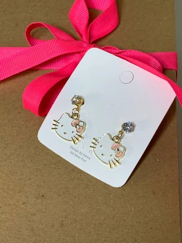 Серьги гвоздики с камушком для подростков Hello Kitty, аниме, (Kuromi ) геншен, манги, Санрио Китти, Мелоди белый 2 (AN)26209