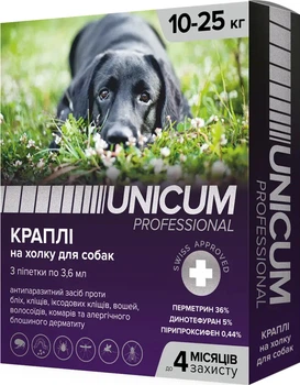 Капли от блох, вшей, власоедов, комаров, москитов, иксодовых клещей Unicum Pro для собак 10-25 кг (4820150206536)