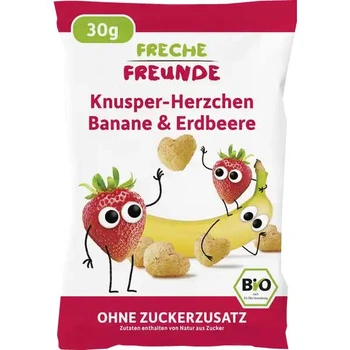 Freche Freunde - Органические хрустящие печенья в форме сердечек с бананом и клубникой 30 гр