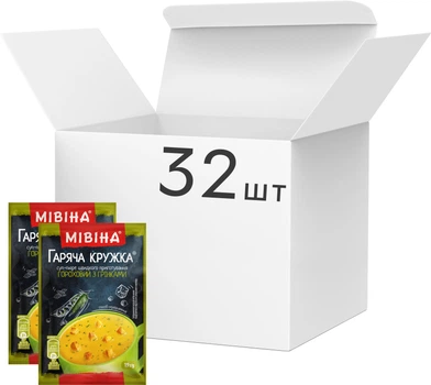 Упаковка супа-пюре быстрого приготовления Мивина Горячая Кружка горохового с гренками 19 г х 32 шт (8445290891747)