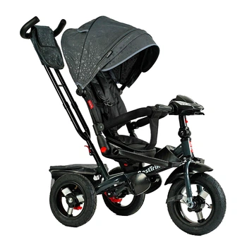 Дитячий велосипед-коляска з ручкою Best Trike 6088 F–980-66 поворотне сидіння, надувні колеса, Чорно-сірий