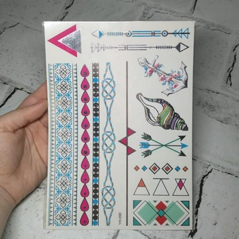 Татуировки временные флеш тату Серебристые лист 21х15 см YH-096
