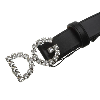 Жіночий шкіряний ремінь з кристалами Dolce&Gabbana Gioiello 80 cm чорний BE1311AU32580999