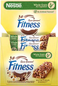 Упаковка батончиків злакових Fitness зі шматочками шоколаду, банана та мінеральними речовинами 23.5 г х 16 шт (5900020033901/5900020034007)