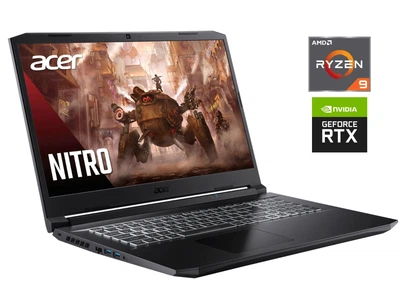 Игровой ноутбук Acer Nitro 5 AN517-41 / 17.3" (1920x1080) IPS / AMD Ryzen 9 5900HX (8 (16) ядер по 3.3 - 4.6 GHz) / 32 GB DDR4 / 1000 GB SSD / nVidia GeForce RTX 3080, 8 GB GDDR6, 256-bit / WebCam / Win 11 Pro б/у