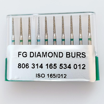 Бор алмазный FG стоматологический турбинный наконечник упаковка 10 шт UMG КОНУС 1,2/8,0 мм 314.165.534.012