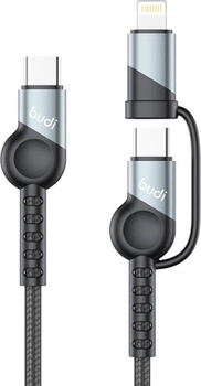 Kabel Budi 2w1 USB Type-A - USB Type-C - Lightning 1 m Black (6971536927151)