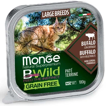 Консервований корм Monge Cat Wet BWild Grain Free Buffalo Large Breeds - консервований беззерновий корм з м'яса буйвола для кошенят та дорослих котів великих порід (паштет) 100 г (70012850)