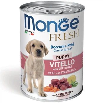 Консервований корм Monge Puppy Fresh Veal with Vegetables – консервований корм з телятиною та овочами для цуценят (шматочки в паштеті) 400 г (70014441)