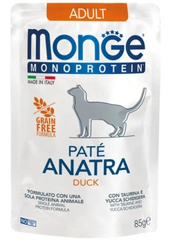Консервированный корм Monge Cat Adult Pate Duck – влажный монопротеиновый корм из утки для взрослых кошек (паштет) 85 г (70013703)
