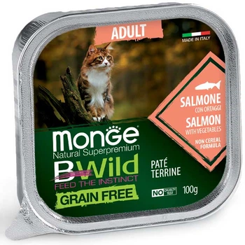 Консервированный корм Monge Cat Wet BWild Grain Free Salmon - консервированный беззерновой корм из лосося для взрослых кошек (паштет) 100 г (70012881)