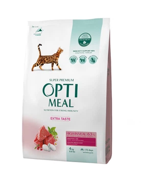 Сухой корм Optimeal Adult Cat High in Veal для взрослых кошек с высоким содержанием телятины 4 кг (B1840501)