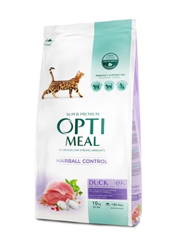 Сухой корм Optimeal Adult Cat Duck Hairball Control Сухой корм для взрослых кошек с эффектом выведения шерсти - утка 10 кг (B1830701)