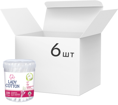 Упаковка ватных палочек Lady Cotton 6 пачек по 100 шт (4823071607581_6)