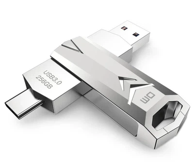 USB 3.0 + USB Type-C 2 в 1 OTG Флешка Брелок DM PD098 256Gb Metal Silver