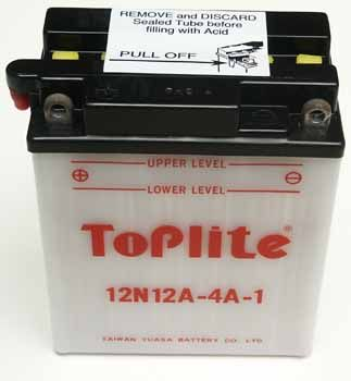 12V,12Ah,д. 136, ш. 81, в.161, об'єм 0,8, вага 4,2 кг, без електроліту TOPLITE 12N12A-4A-1