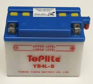 12V,4Ah,д. 121, ш. 71, в.93, объем 0,3, вес 1,5 кг,без электролита TOPLITE YB4L-B