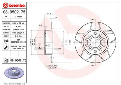 Тормозные диски Brembo 08.9502.75