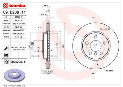 Тормозные диски Brembo 09.D208.11