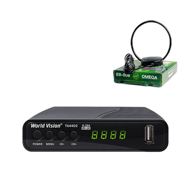 Комплект Т2 Тюнер World Vision T644D2 с комнатной антенной Eurosky OMEGA