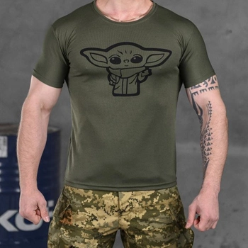 Мужская потоотводящая футболка с принтом "Йода" Coolmax олива размер L