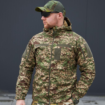 Мужская Водоотталкивающая Куртка Хищник Military "Soft Shell" с капюшоном камуфляжная размер S