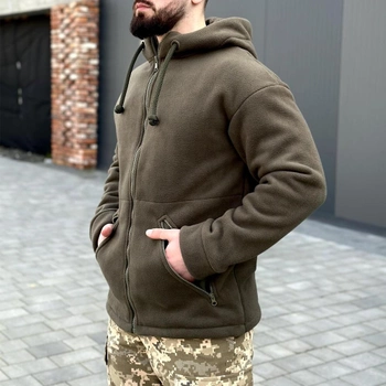 Чоловіча флісова куртка з капюшоном хакі розмір 3XL