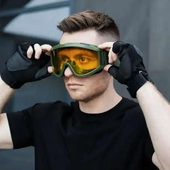 Защитные очки с 3 съемными линзами и чехлом олива размер универсальный