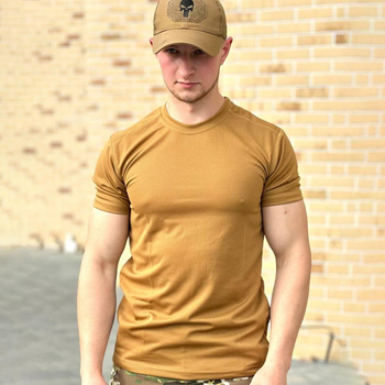 Мужская хлопковая футболка с круглой горловиной койот размер XL