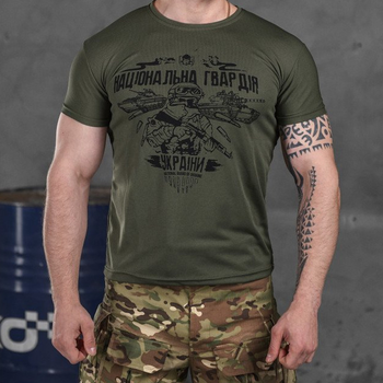 Чоловіча потовідвідна футболка Coolmax з принтом "НГУ" олива розмір S