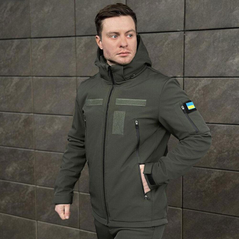Демісезонна Куртка Soft Shell зі знімним капюшоном та липучками + Подарунок шеврон "Прапор України" хакі розмір XL