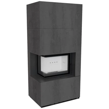 Камінна топка Kratki FLOKI BOX лівий 8 kW Ø 160 в обудові з керамограніту NATURALI PIETRA DI SAVOIA ANTRANCITE BOCCIARDATA